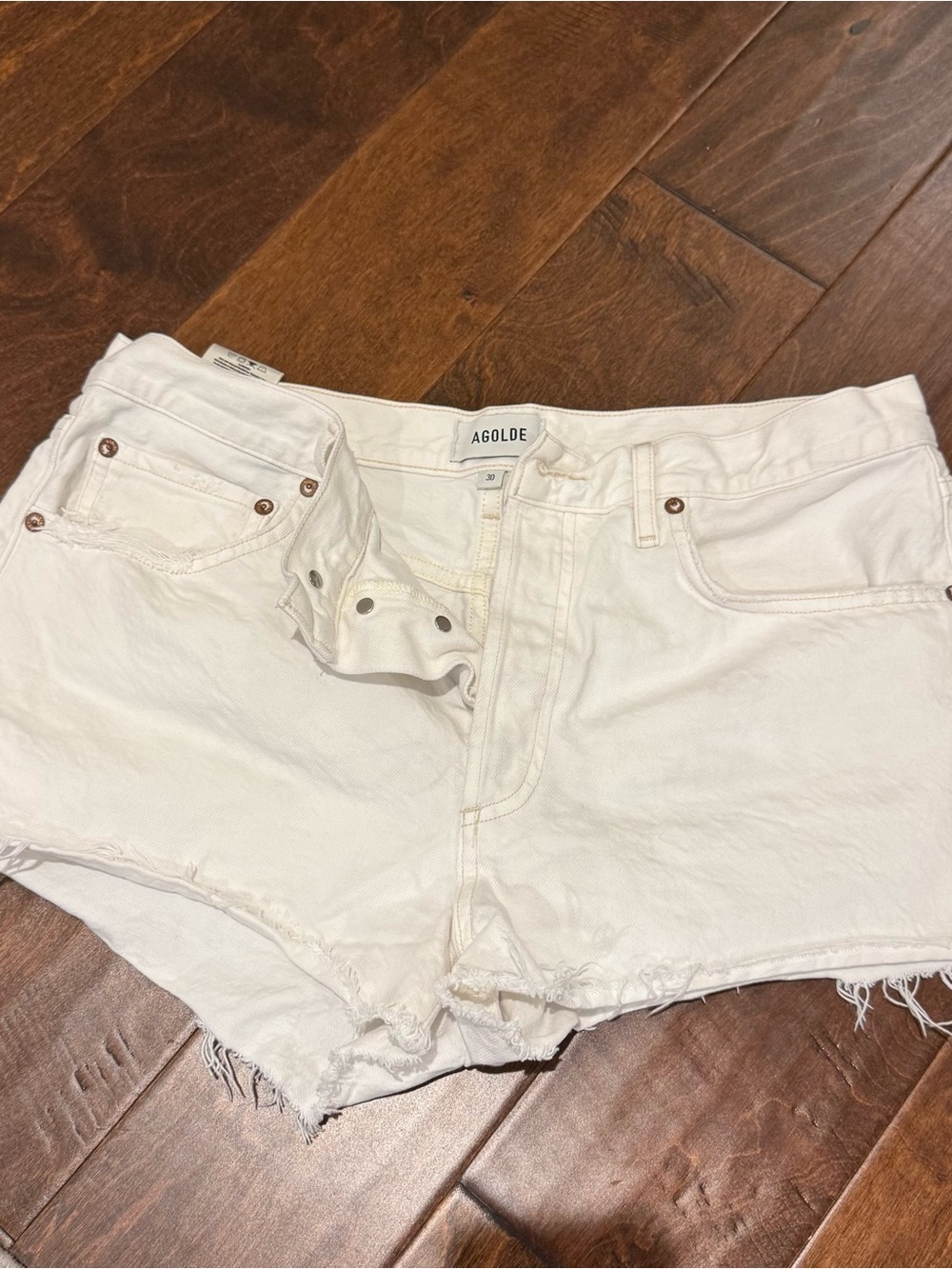 Agolde Off-White High-Rise Cutoff Denim Shorts